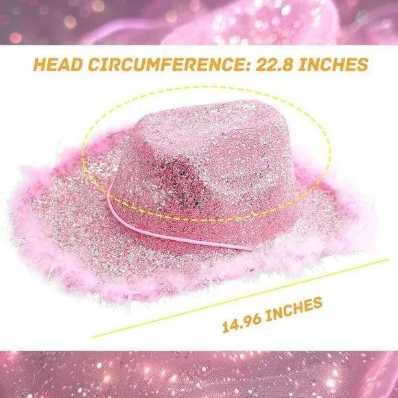 Pink Cowgirl Hat with Feather Boa and Heart Sunglasses for Women&Men Party - Picture 2 of 8